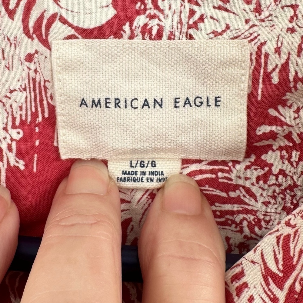 American Eagle Button Down Women’s Tie Front Tropical Print Viscose Top Size L - Picture 7 of 14